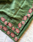 Green Pure Crush Silk Multicolor Floral Designer Embroidered Saree