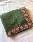 Green Pure Crush Silk Multicolor Floral Designer Embroidered Saree