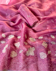 Pink Pure Chanda Silk Applique Work Designer Saree