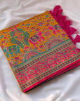 Pashmina Silk Darbari Saree with Meenakari Zari Woven Border Traditional Pallu with Tassels