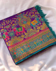 Pashmina Silk Darbari Saree with Meenakari Zari Woven Border Traditional Pallu with Tassels