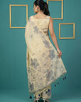 Chickoo Soft Muga Cotton Saree with Resham Weaving Butties & Floral Pencil Art Pallu