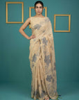 Chickoo Soft Muga Cotton Saree with Resham Weaving Butties & Floral Pencil Art Pallu