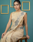 Chickoo Soft Muga Cotton Saree with Resham Weaving Butties & Floral Pencil Art Pallu