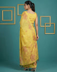 Yellow Soft Muga Cotton Saree with Resham Weaving Butties & Floral Pencil Art Pallu