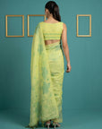 Green Soft Muga Cotton Saree with Resham Weaving Butties & Floral Pencil Art Pallu