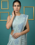 Sky Blue Soft Muga Cotton Saree with Resham Weaving Butties & Floral Pencil Art Pallu