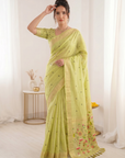 Pista Premium Soft Muga Cotton Saree with Paithani Swan Meenakari Pallu