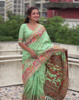 Pista Pashmina Kashmiri Silk Zari Woven Saree