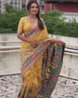 Yellow Pashmina Kashmiri Silk Zari Woven Saree