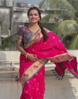 Pink Contrast Zari Woven Chandrakor Swan Yeola Paithani Silk Saree