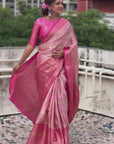 Baby Pink Kanjivaram Soft Tissue Silk Leheriya Traditional Zari Woven Saree