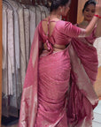 Salmon Pink Banarasi Satin Silk Zari Woven Saree