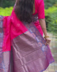 Hot Pink Soft Silk Floral Border Contrast Zari Woven Saree