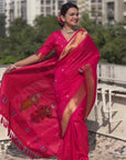 Pink Zari Woven Vitthala God Paithani Silk Saree